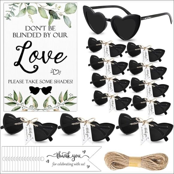 Polycarbonate Wedding Sunglasses Set with Wood Sign and Cards